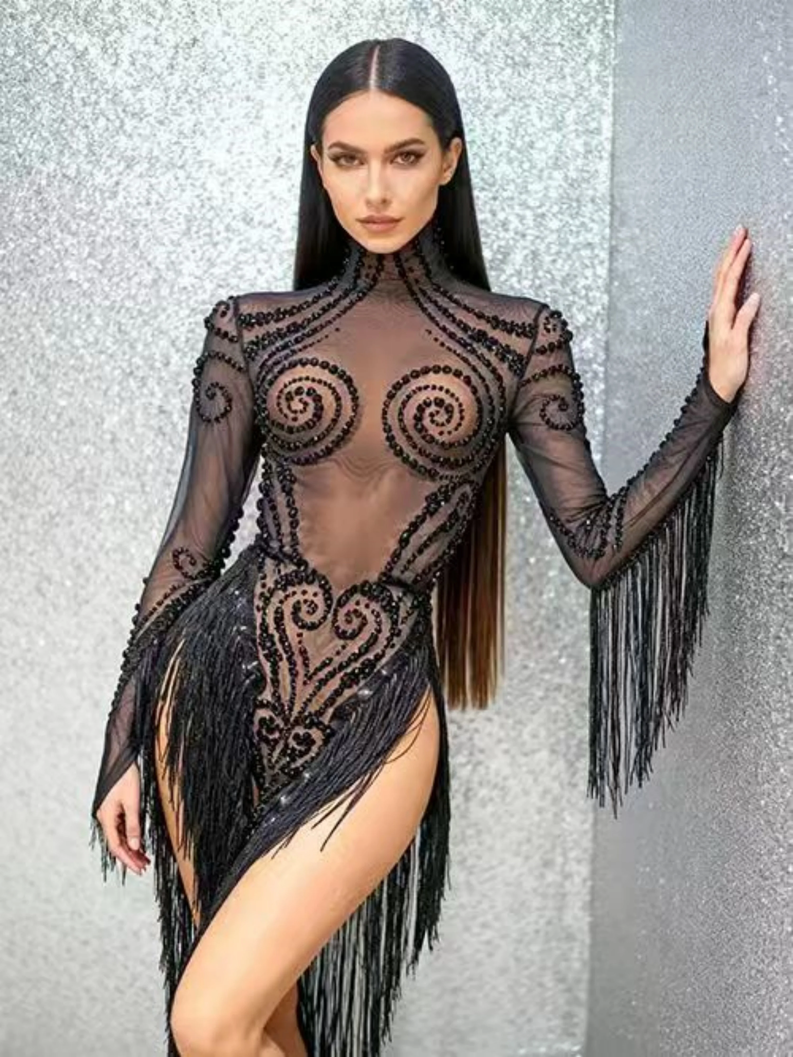 

Роскошный сексуальный привлекательный танцевальный костюм для ночного клуба, дня рождения, вечеринки, блестящее боди со стразами, сценический наряд