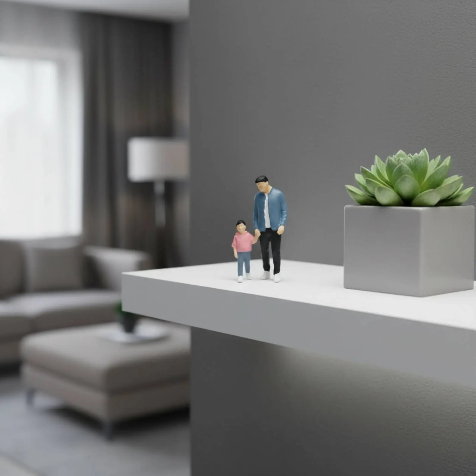 Hand-Painted Resin Family Figure 3D Display Piece Adult Child Handhold Figure Mini Family Statue Sentimental for Display Scene