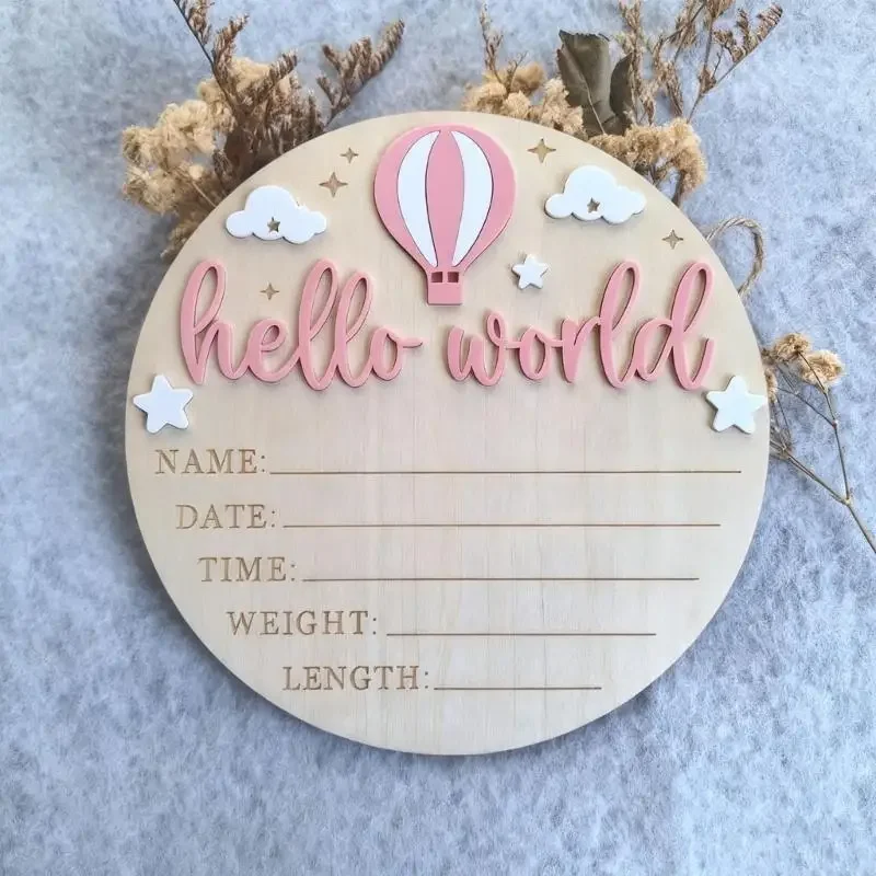 Baby Birth Keepsakes Plaque Hello Worlds Welcome Sign Nontoxic Customizable Nursery Wall Decors For Newborns Gift KXRE