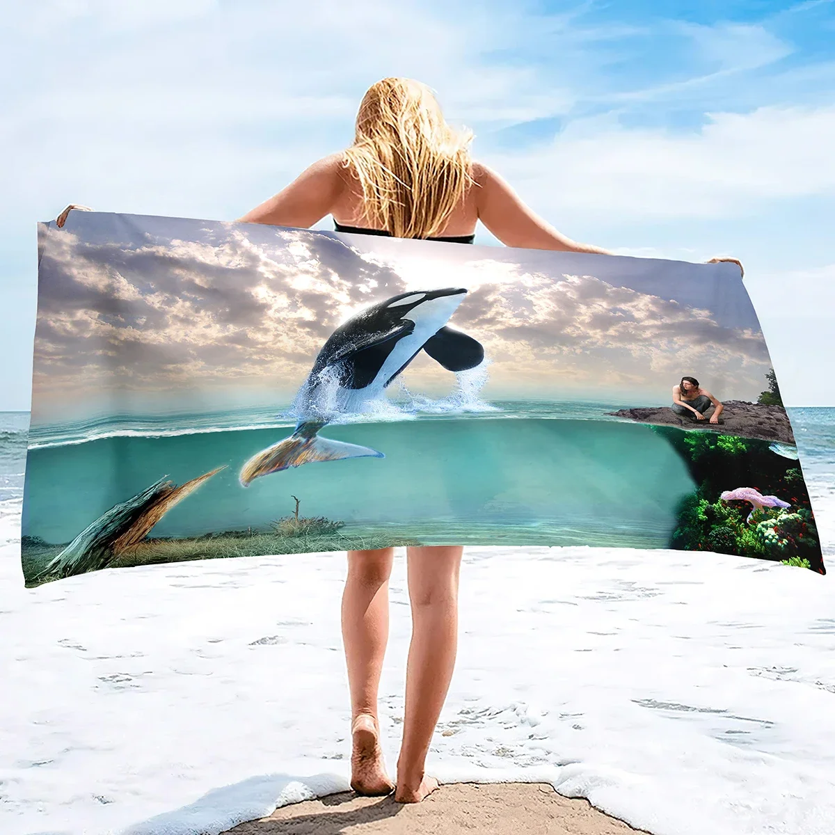 Microfiber Beach Towel Oversized Clearance Towels, Extra Large Sand Free Super Absorbent Travel Pool Towel,Whale Beach Towels