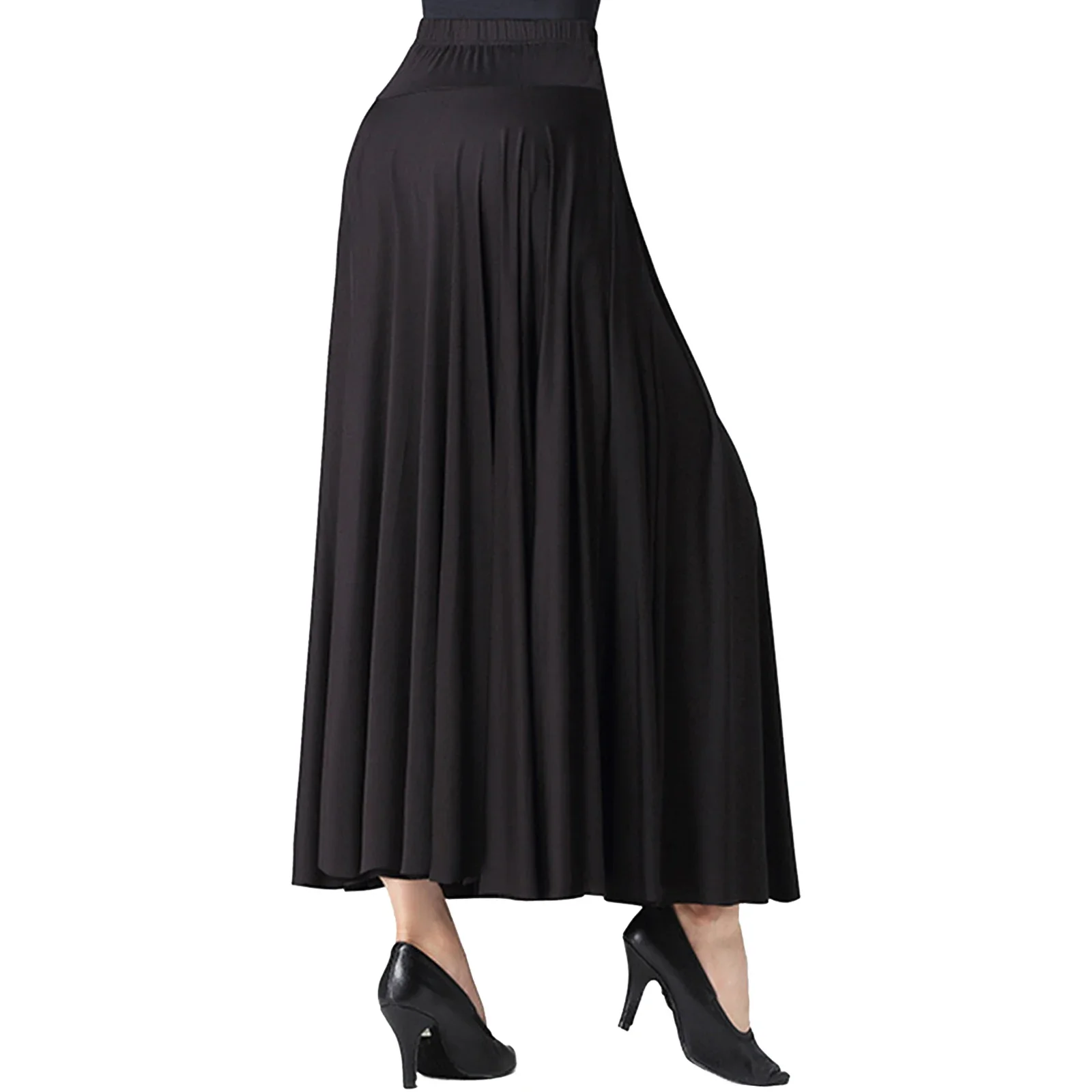 Lady Modern Swing Skirt Waltz Ballroom Dance Practice Ruffle Long Skirt Women Ballroom Dance Half Skirt Solid Color Long Dresses