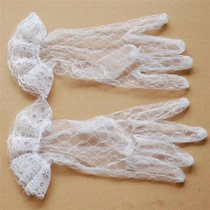 Short Bride Wedding Gloves Beige Short Design Lace Gloves Cheap Accesorios Para Boda