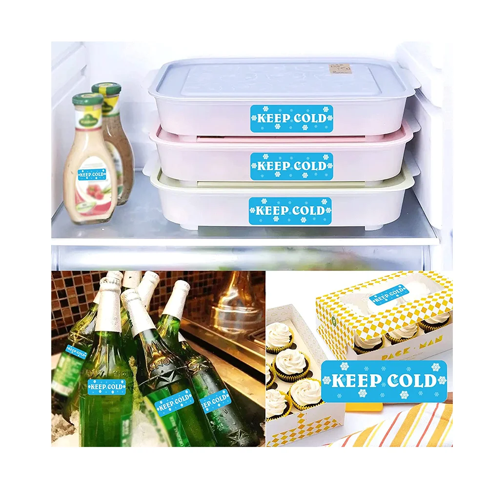 Rectangle Keep Refrigerated Stickers Waterproof Shipping Labels Fluorescent Blue Keep REFRIGERATED/Cold Food Warning Labels