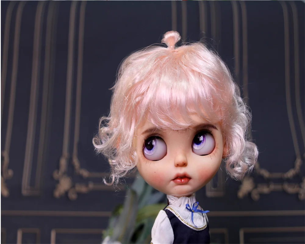 Blythes doll imitation hair fits in a 1/6 9-10size stylish style roll with a small tug-tug imitation mohair wig with carrot gold