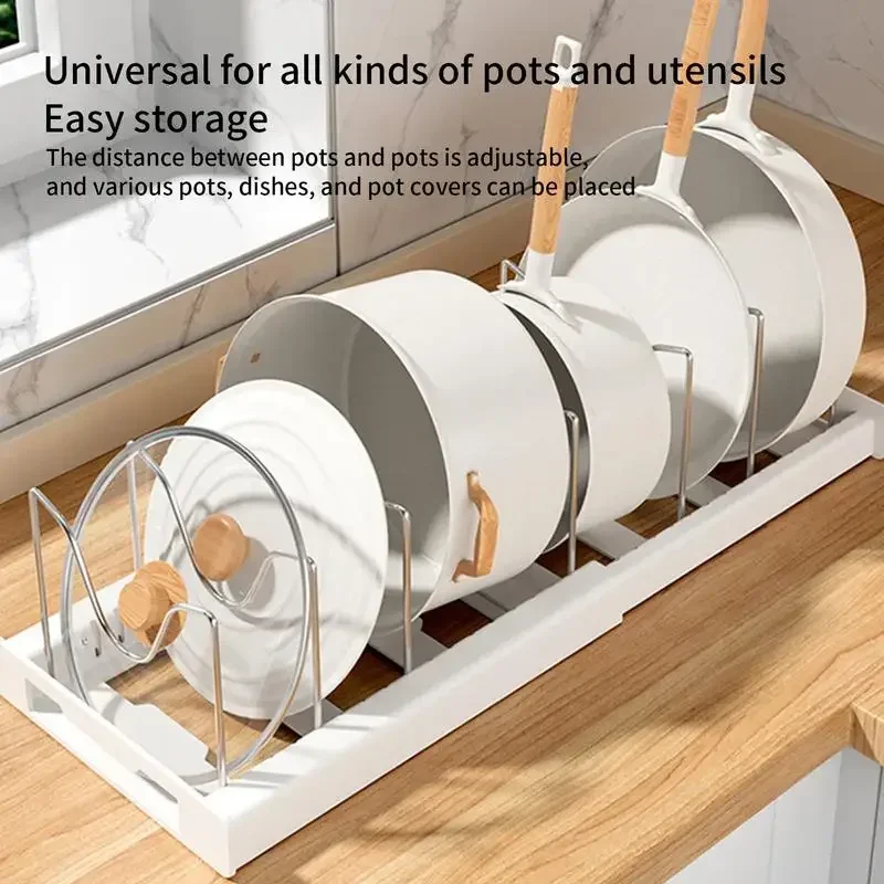 Pot Storage Rack Kitchen Cabinet Organizers Expandable Stainless Steel Pan Shelf Organizer Cutting Board Drying Cookware Shelf