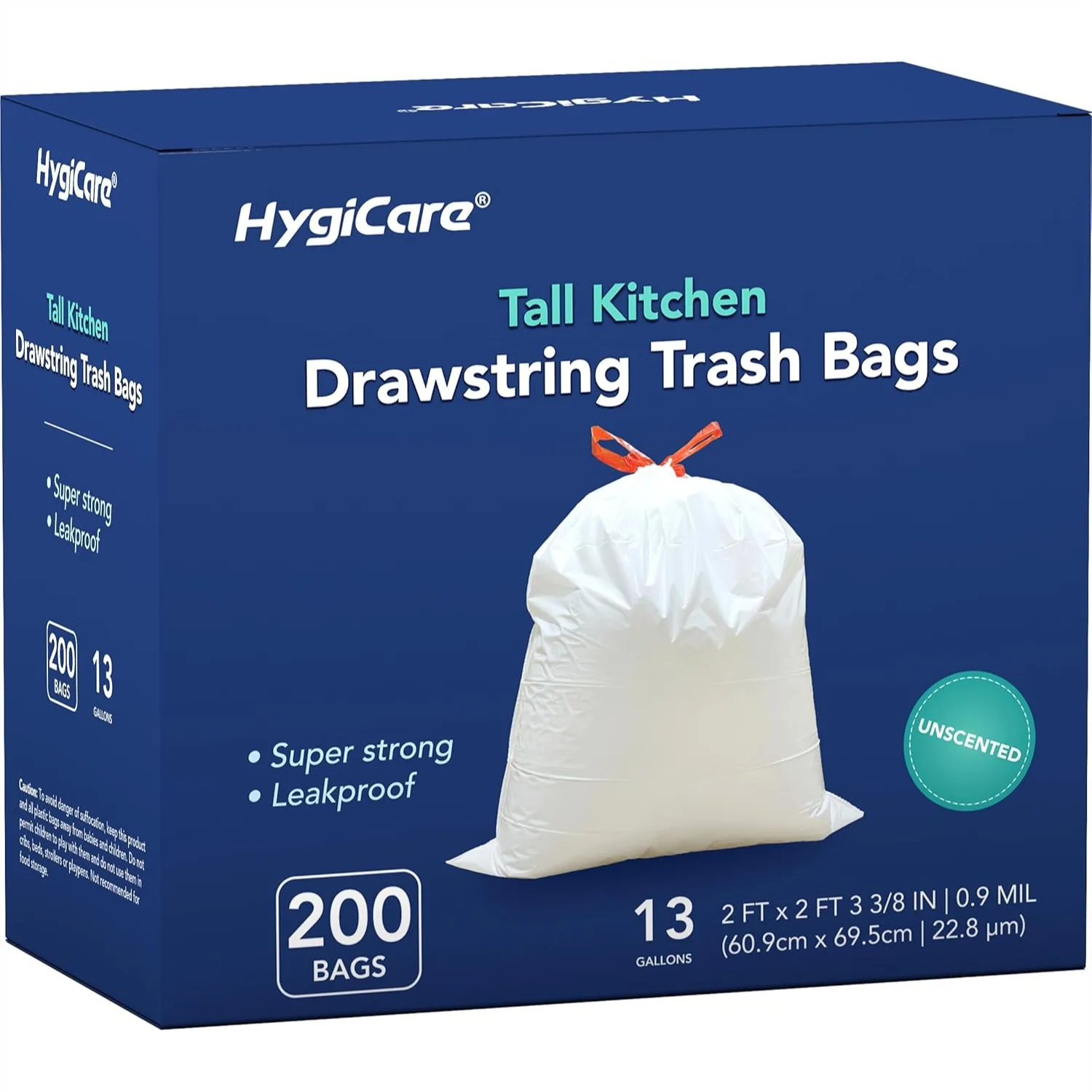 

13 Gallon Tall Kitchen Trash Bags, Unscented 200 Count Drawstring Garbage Bags, Ultra Strong Leakproof Sturdy White