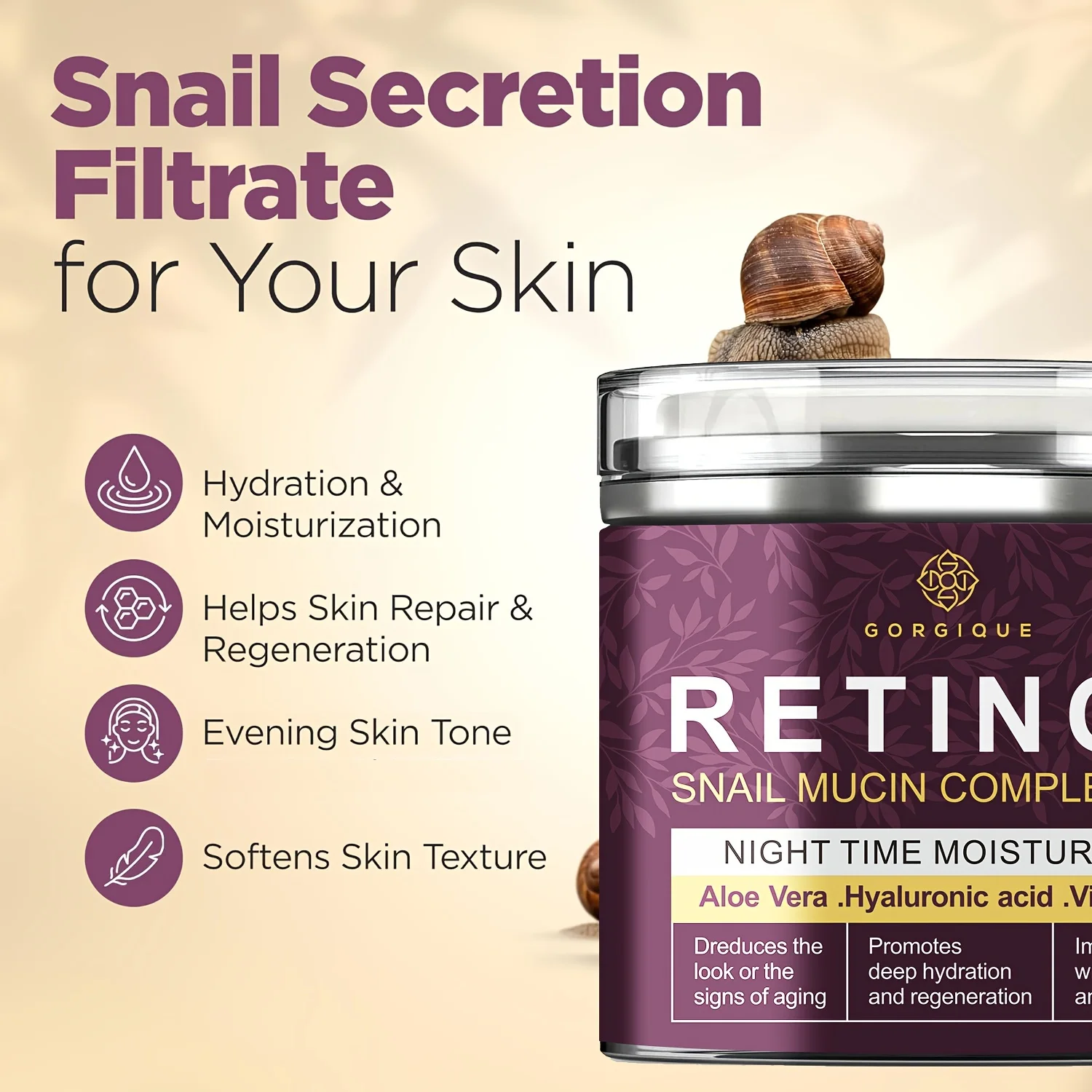 Snail Mucin Retinol Moisturizer Cream Day and Night Moisturiser for Face