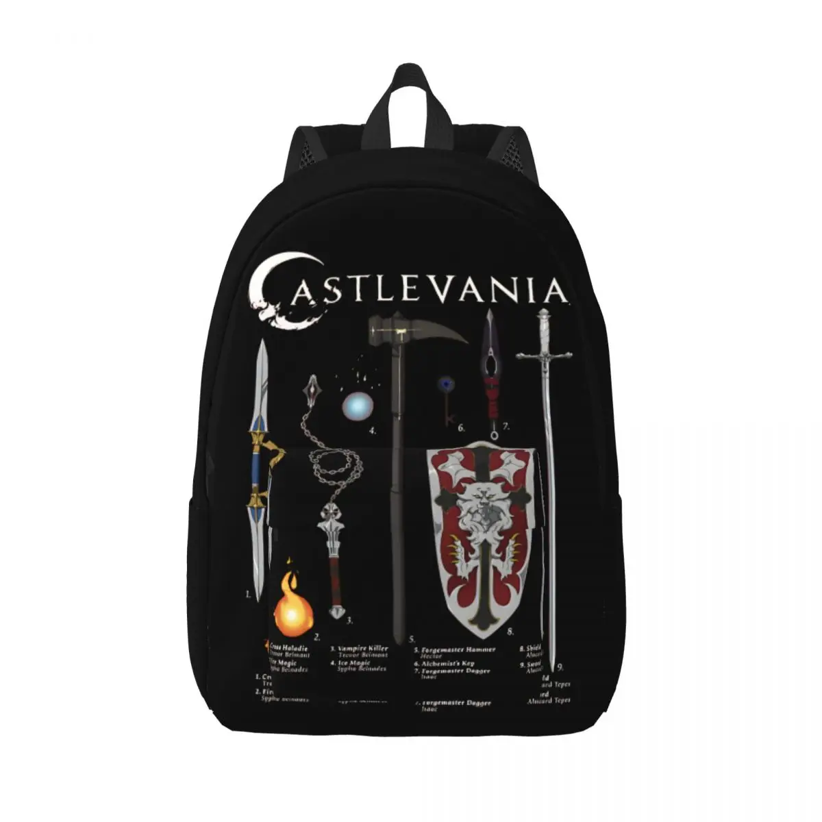 For Work Various Weapons Collection Retro Washable Vintage Castlevania Backpack Female Laptop Bag Birthday Gift