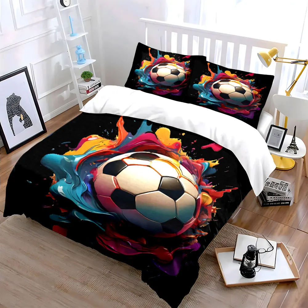 Soccer with Vibrant Color Splashes Bedding Set for Kids Luxury Gift 3pcs Digital Print Comforter Set Soft Comfortable Breathable