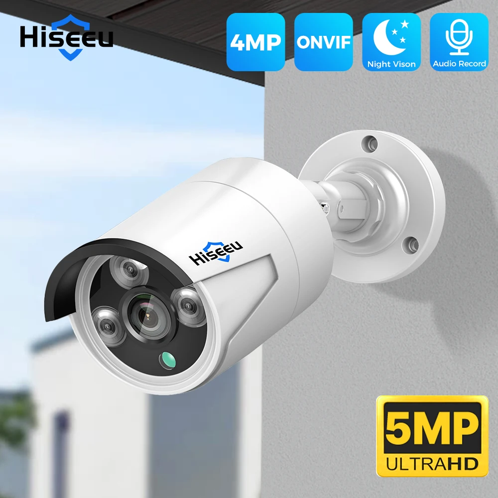 Hiseeu 4MP/5MP POE IP監視カメラ H.265 赤外線暗視 家庭用防水CCTVカメラ P2P片方向音声 XMEye Pro
