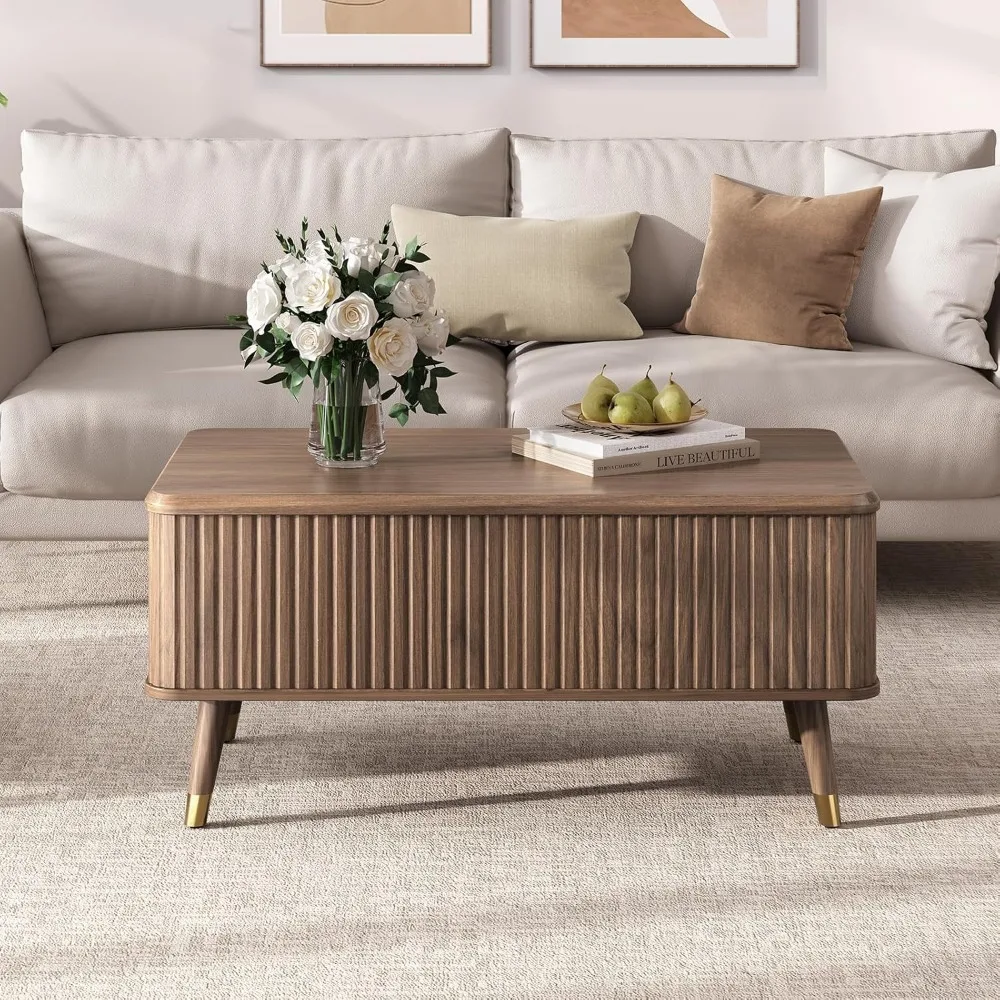 Mesa de comedor rectangular moderna de mediados de siglo con estante de almacenamiento y compartimento oculto para salón