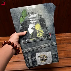 High-End Retro Tattered Jeans Jeans Men's Autumn and Winter Paint Printing Stretch Slim-Fitting Ankle-Tied Denim Long Pants