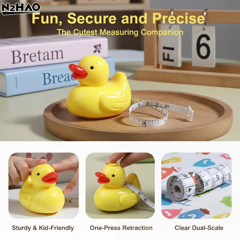 1*Cute Yellow Duck Shaped One Key Retract Soft Measuring Tape Portable Mini Ruler For Body Sewing Craft Home Daily Measurement