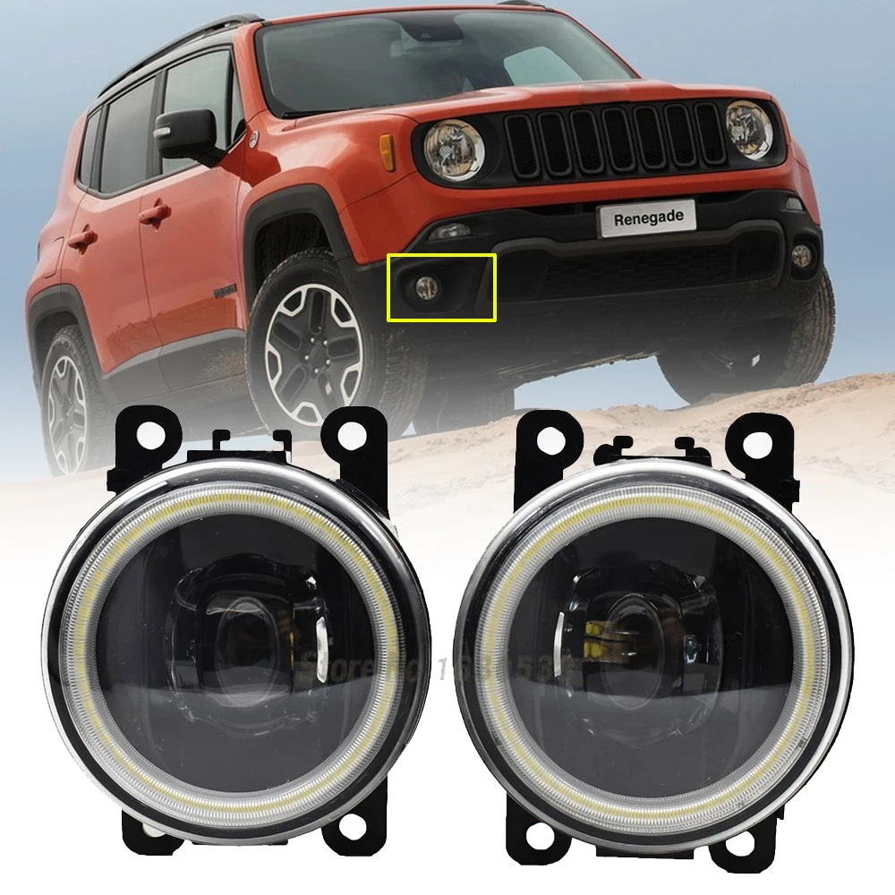 2PCS LED Angel Eye Fog Light Car Front Fog Lamp DRL For Jeep Cherokee KL 2014 -2016/ Compass 2017 / Renegade BU 2016 2017 2018