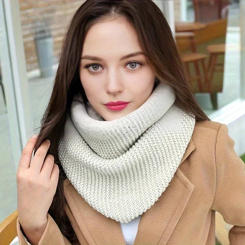 Einfarbiger dicker Strickschal für Damen, Herbst und Winter, koreanischer Stil, warmer Krawatenschal – Detail 4