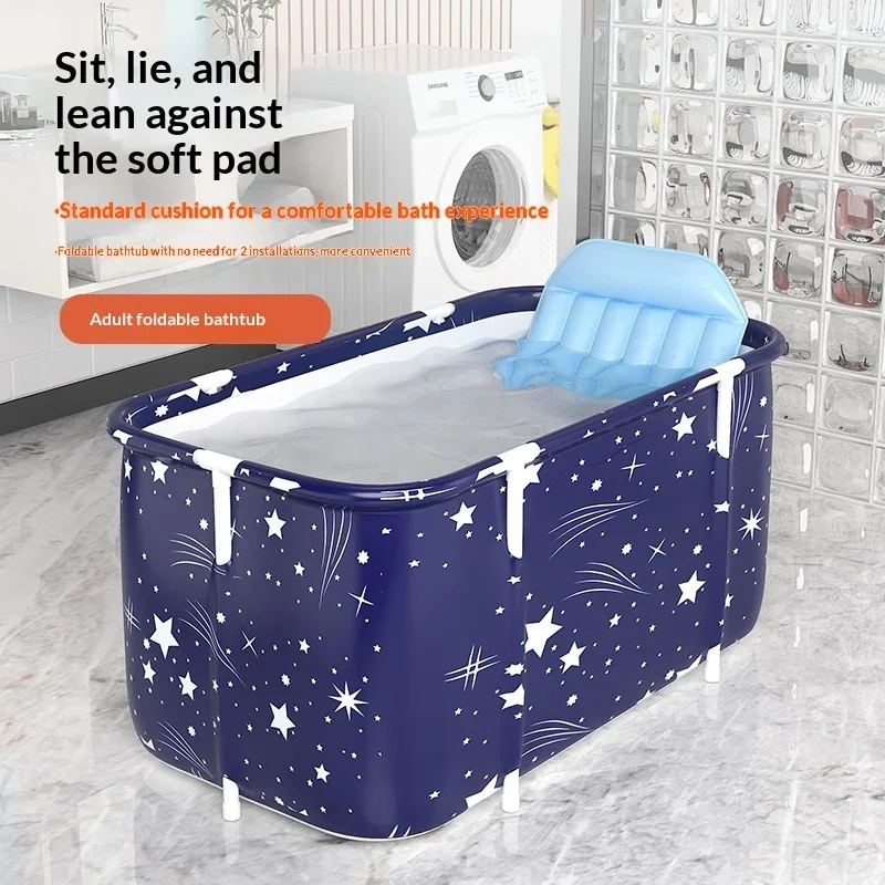 Portable Foldable Inflatable Bathtub, Adult Size Deep Soaking Tub Starry Blue Bath Bucket for Kids, Outdoor Home Pool