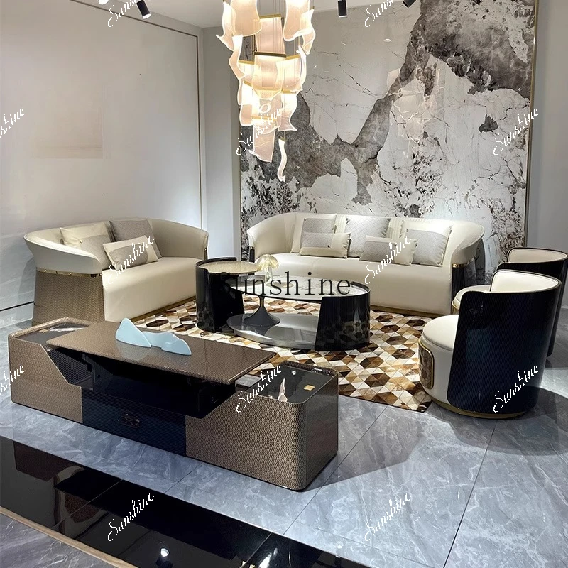Postmodern light luxury Italian sofa 123 combination leather solid wood high-end simple living room luxury  TF
