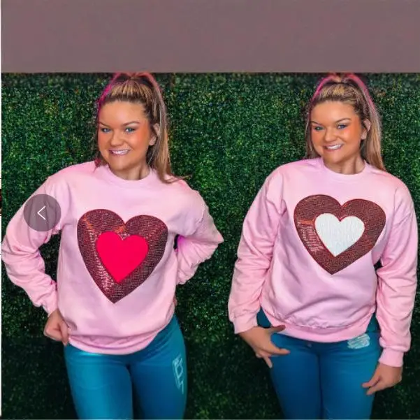 

iny Sequin Heart aped Top Long Sve Hoodie Women's Casual Sle Polyester Fiber Sweatirt for Autumn Season