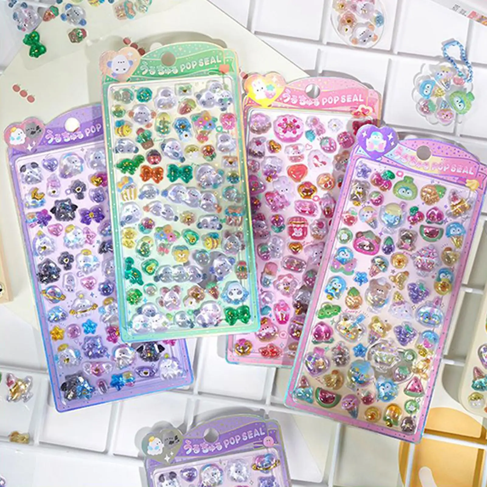 Stickers for Kids 3D Shiny Stickers Resin Crystal Texture Decals for School Student Teen Child Adult Car Craft Laptop Bottle