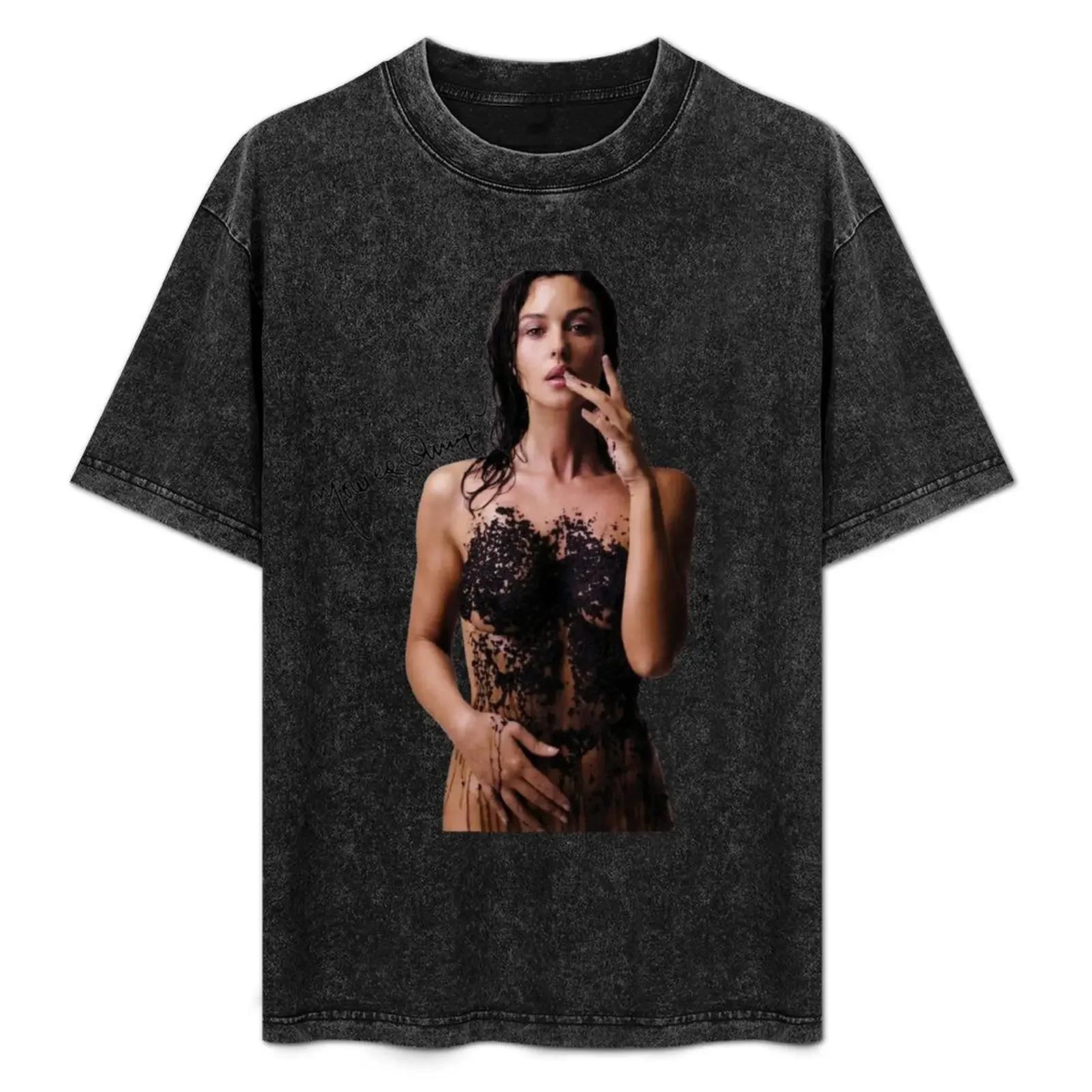 

Monica Bellucci covered with black caviar T-Shirt animal prinfor boys anime mens designer t shirt