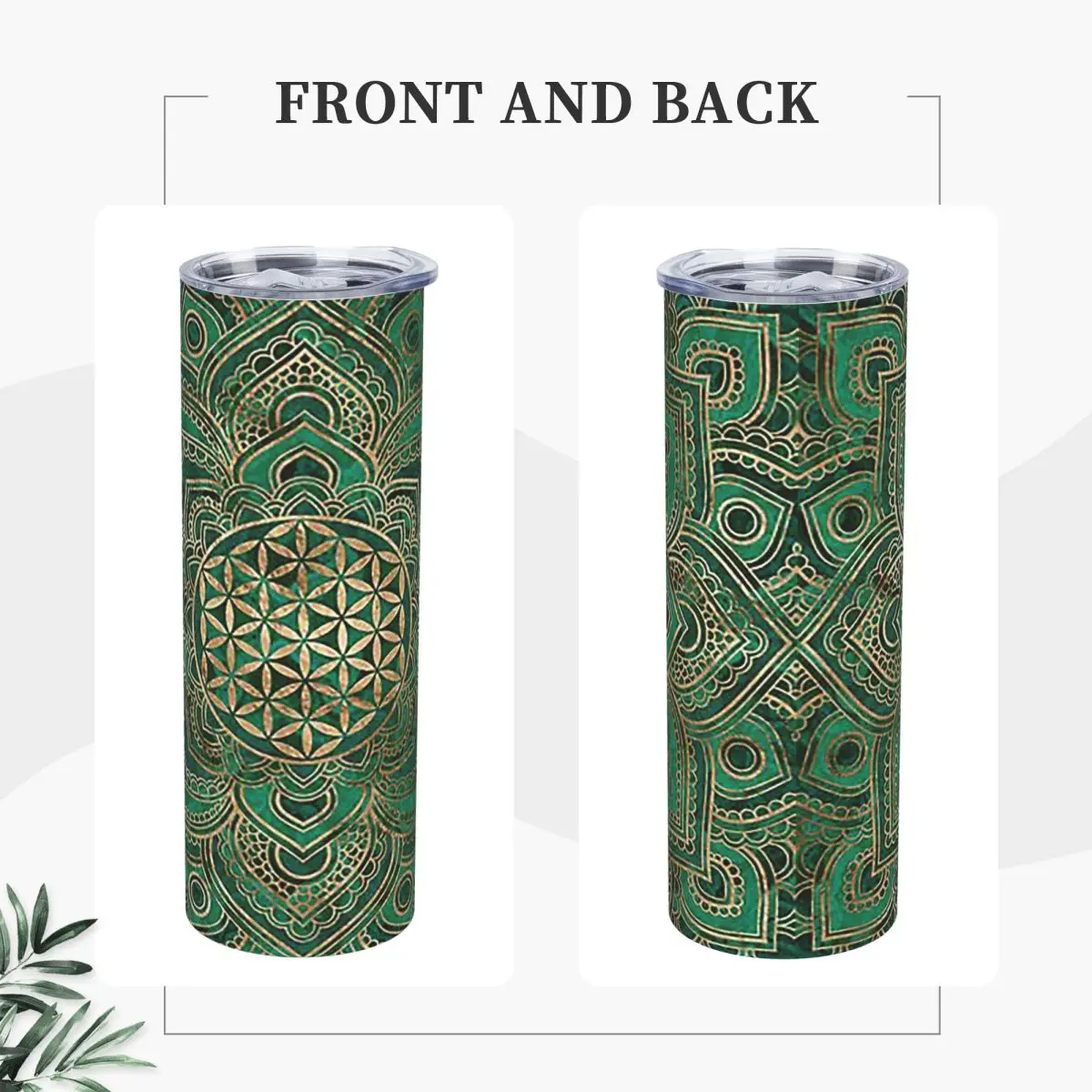 Flower Of Life In Lotus - Malachite And Gold Stainless Steel Tumbler Vacuum Insulated Mug Thermal Cold Cups Straw With Lid 20oz