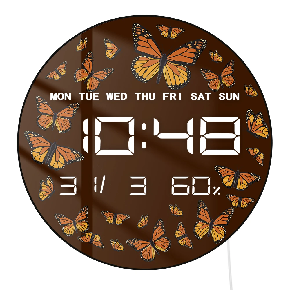 Monarch Butterflies Electronic Wall Clock Entomology Nature Insect LED Digital Wall Clock with Timer Date Temperature Calendar