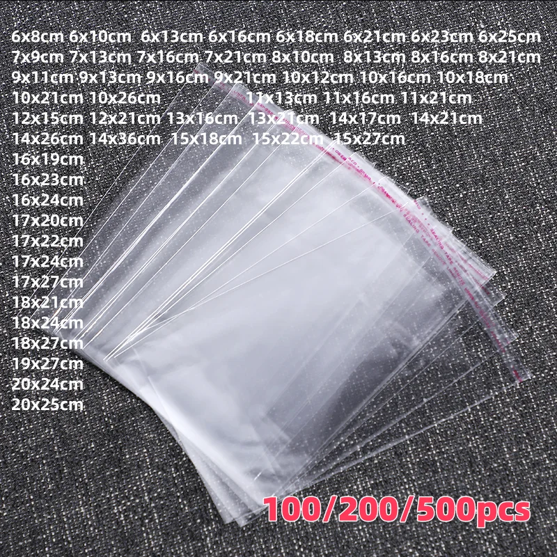 100/200/500pcs OPP Transparent Self-adhesive Bags  Cellophane Sealing Plastic Bags Reusable Candy Jewelry  Gift Packaging Bags