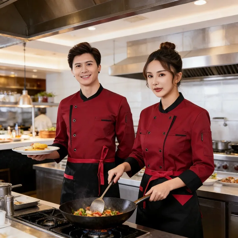 

Unisex Long Sleeve Chef Uniform for Kitchen Restaurant Bakery Cake Catering Hotel Back Autumn Winter Workwear