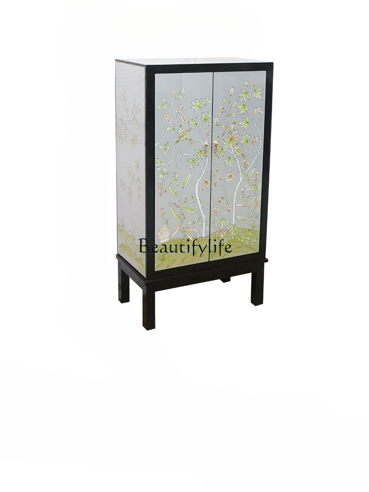 

New Chinese Style Painted Light Entrance Cabinet Shoe Cabinet Partition Curio Cabinet Locker Living Room Meal Side High