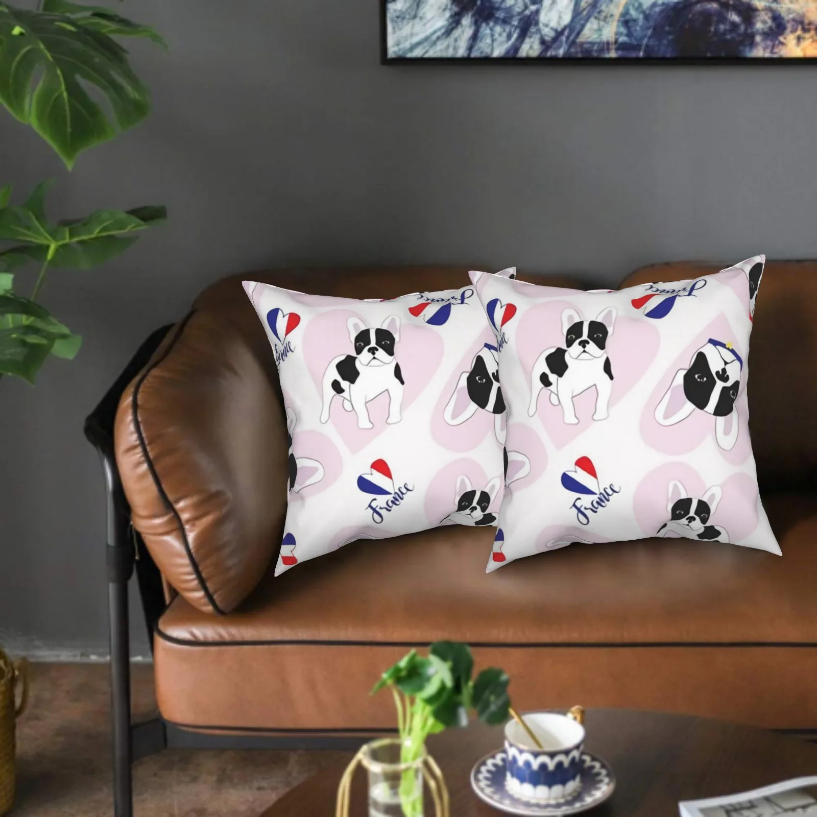 Housses de coussin coeur moderne, décoration d'art pour la maison, bouledogue