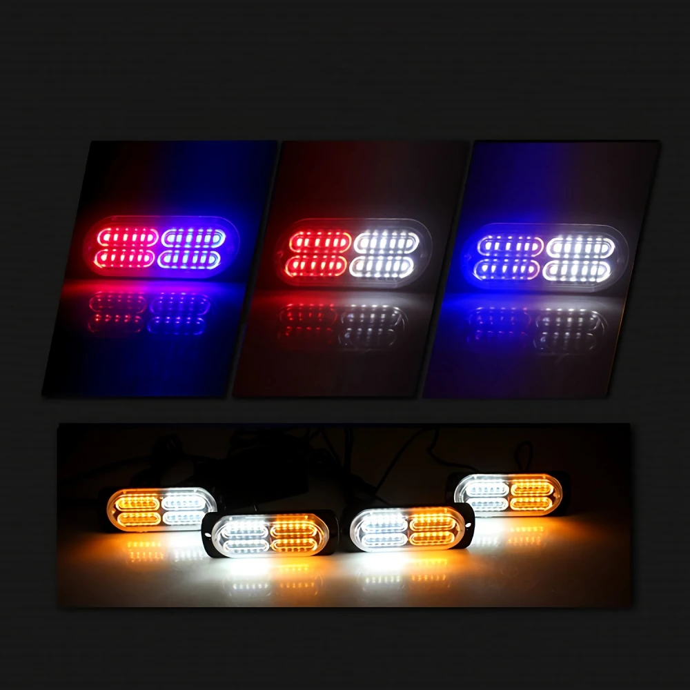 1 Set Car Strobe Flashing Lights 4*24 LED 12V Ambulance Stroboscop Car Police Light With Remote Control Red White Amber Blue