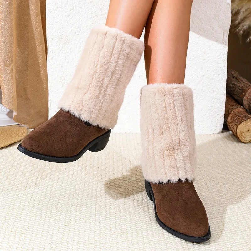 

Fashion Women's Winter New Thickened Warm Buckle Mid-Leg Boots