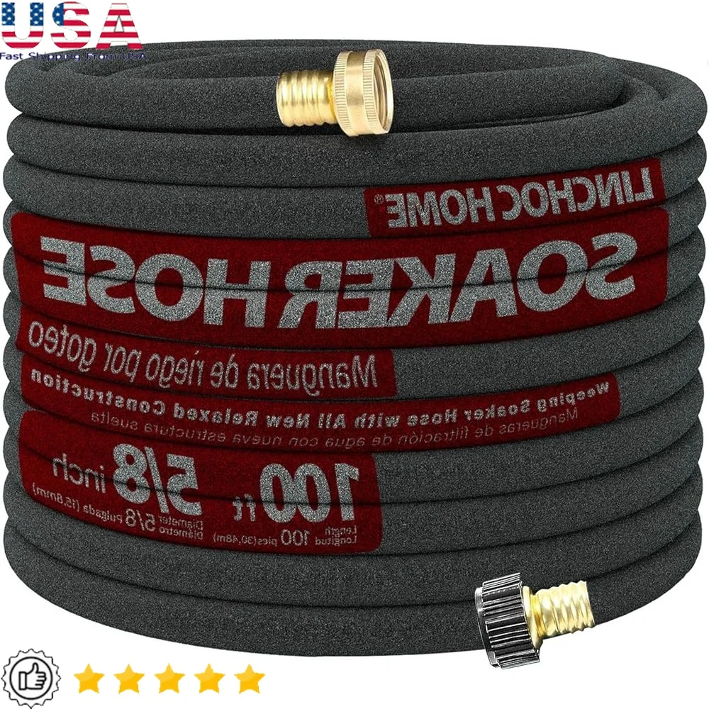 

Heavy-Duty 100FT Soaker Hose Durable Rubber with Brass Connectors Efficient Watering Solution Gardens and Foundations