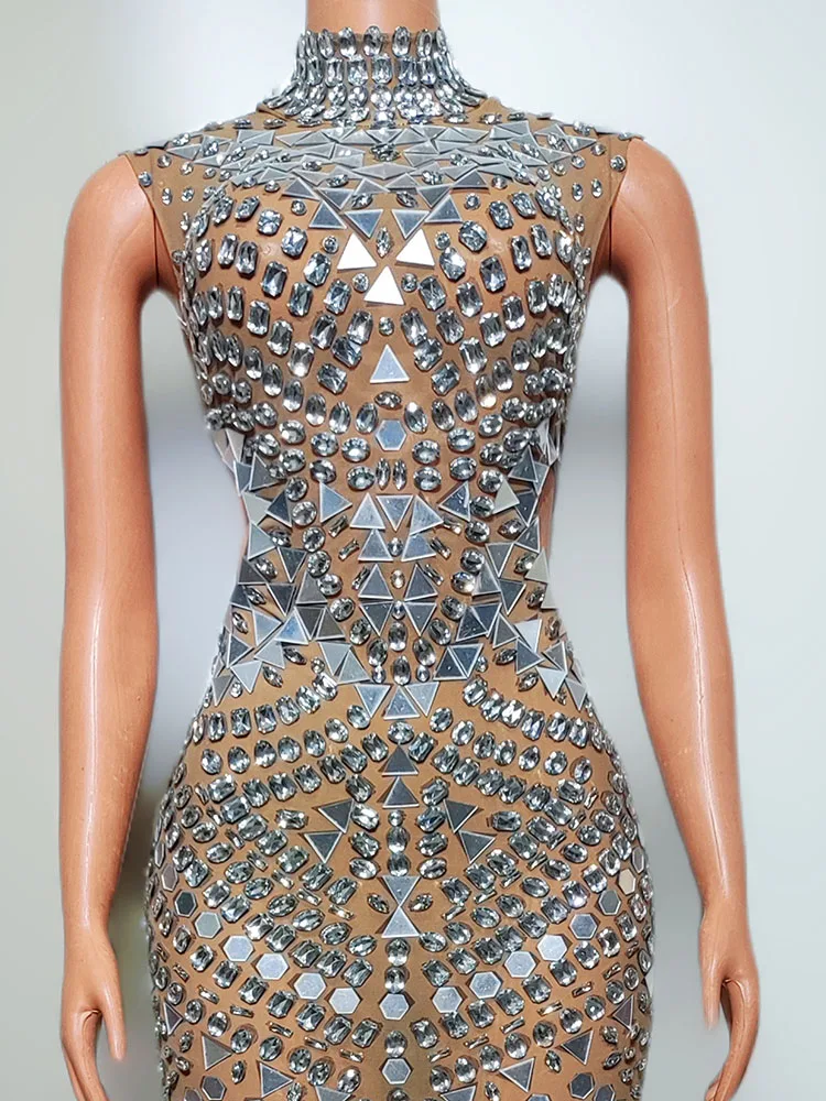 Hochwertige Strass Pailletten sexy Mesh elastische Hüfte umarmen Kleid 2024 neue modische benutzer definierte Damen bekleidung