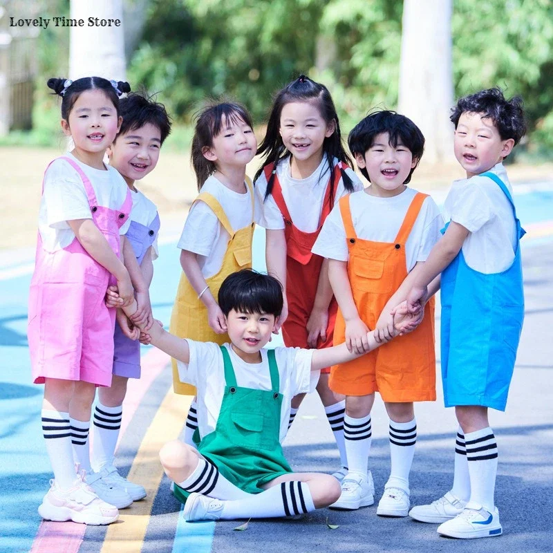 Hip Hop Kids Colorful Overalls Suspender Shorts Girls Dungaree Children Candy Color Short Jumpsuit Romper Boys Streetwear Pants