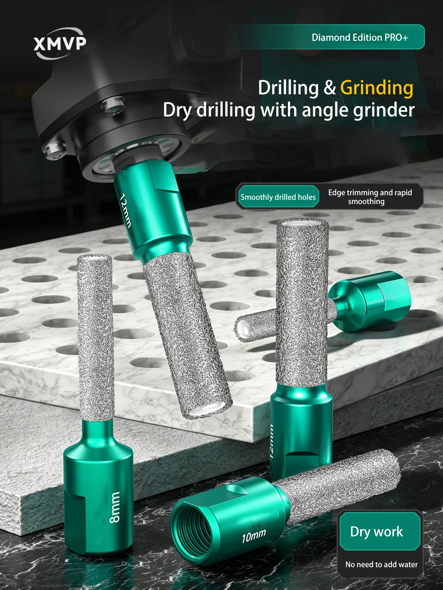 Angle grinder hole opener drill bit for polishing glass, marble, all-ceramic and diamond dry grinding
