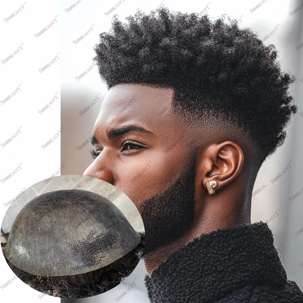 

Jet Black Brown Gray Blonde Human Hair Afro 6mm Strong Durable 0.1mm Skin Base Toupee Africa American Male Hairloss Solution