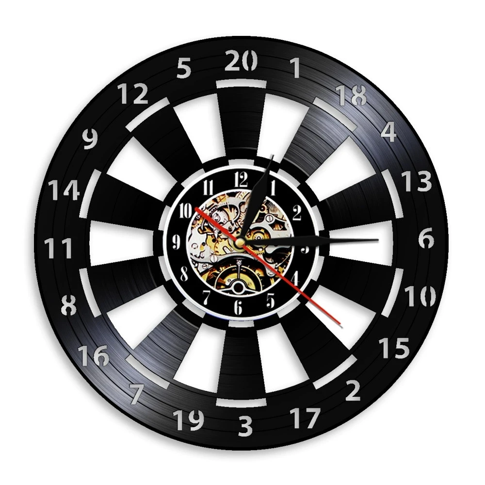 Darts Game Pub Vinyl Retro Record Wall Clock Man Cave Game Room Decoration Retro Timepiece Dart Board Bar Night Club Disk Crafts