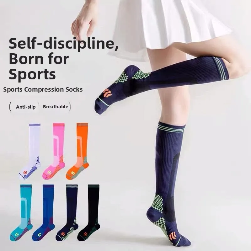 Men Women Sports Compression Socks Knee High Pressure Leg Support Comfort Long Socks for Skipping Rope Aerobics Running Workout