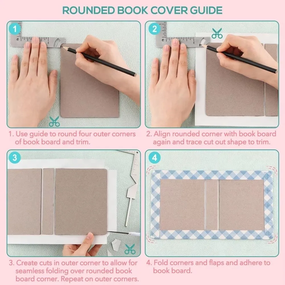Durable 5-in-1 Book Cover Guide Multi-Function DIY Gauge Ruler Stainless Steel Marking Tool