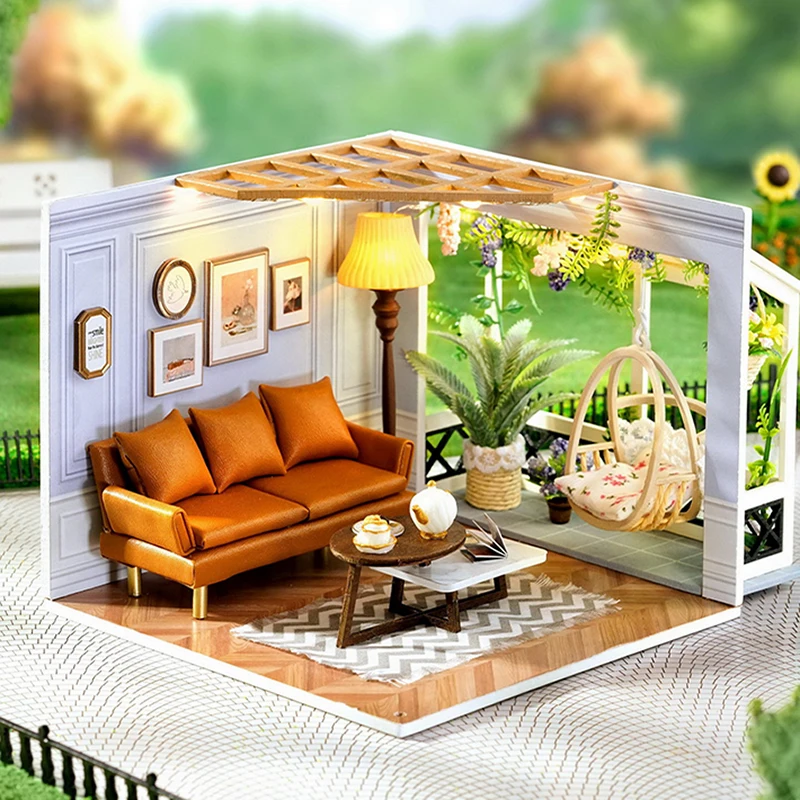 

Cutebee DIY Dollhouse Kit with Furniture and Light Leisure Room Miniature Doll House Coffee Shop Wooden Model Toy for Adult Gift