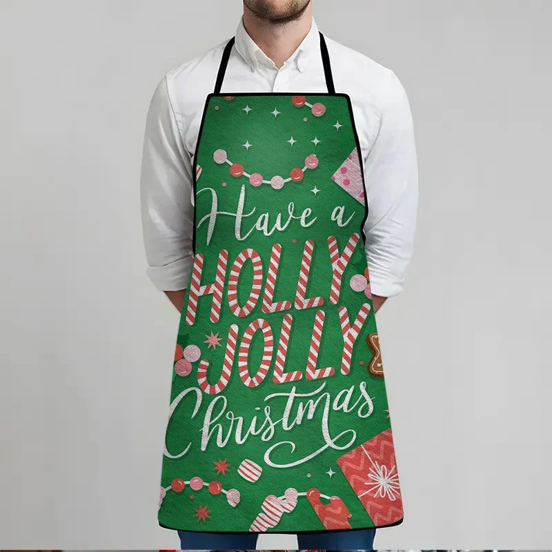 Christmas Candy Theme Printed Apron Fashionable Home Workwear Cooking Kitchen Apron Durable BBQ Apron Washable