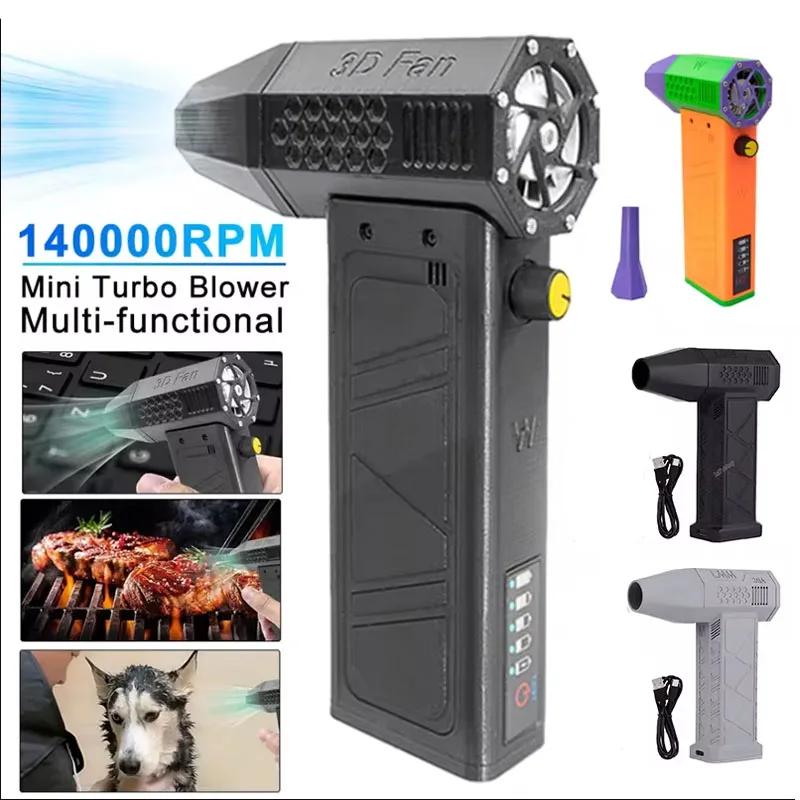 

Air blower 140000RPM Turbo Jet Fan Brushless Motor Handheld Duct Fan 52M/S Portable Type-C Charging with Power Display ventilado