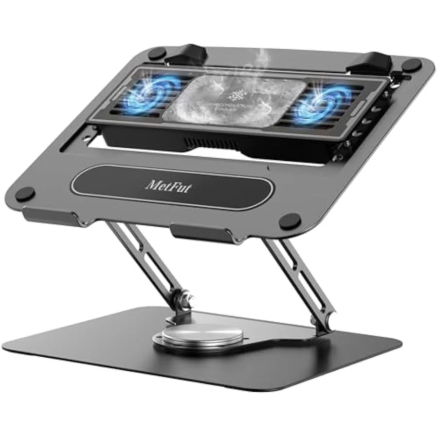 Laptop Cooling Stand with Detachable Thermoelectric Cooler Adjustable Height and Angle 360 Rotation Base Carbon Steel Framework