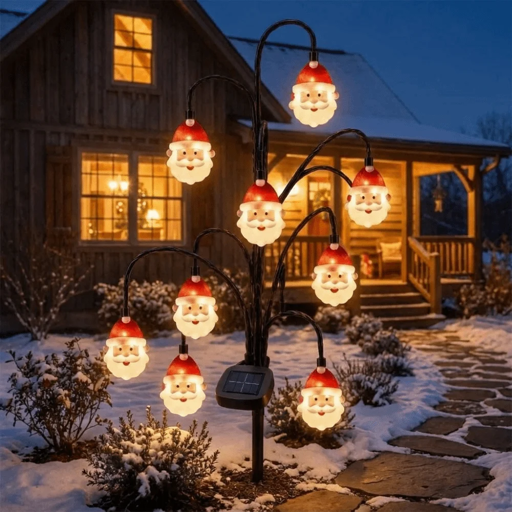 Solar Powered Santa Claus Ground Stake Lights Weatherproof Eco-Friendly Snowman Stake Lamp Auto-On PET