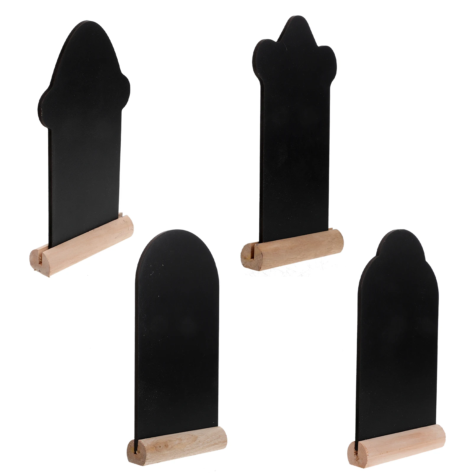 

4pcs Wooden Blackboards Decors Mini Chalkboards For School Note Boards Tombstone Shape Reusable Writing Surfaces Smooth Notice