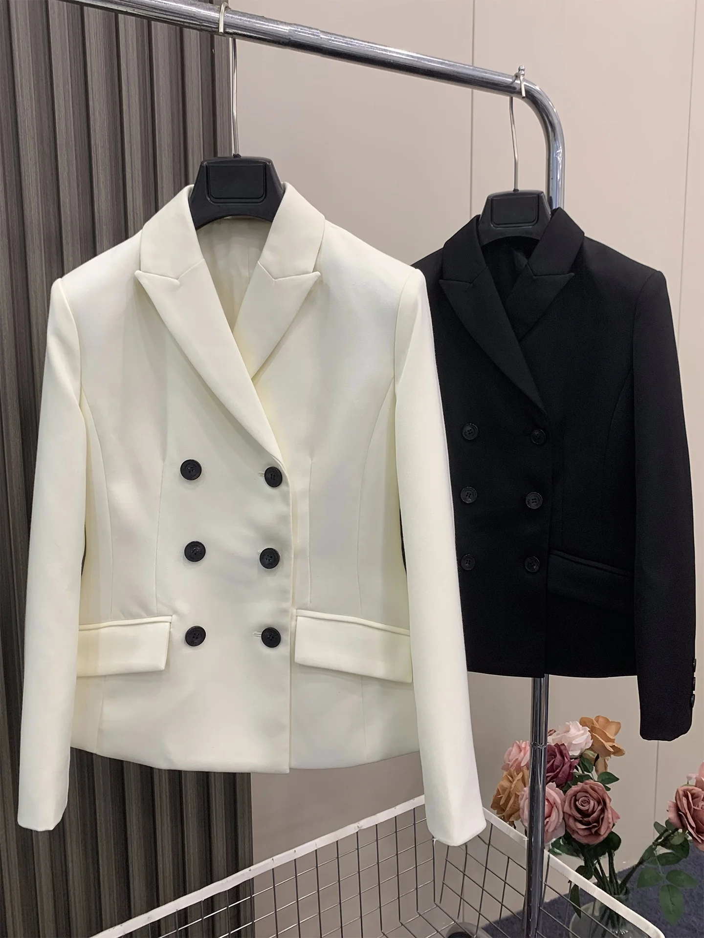 

Classic Commuter Sle Women's Suiting Jaet YY BOLIN High End Faion Silk Wool Long Sve Double Breasted Coat