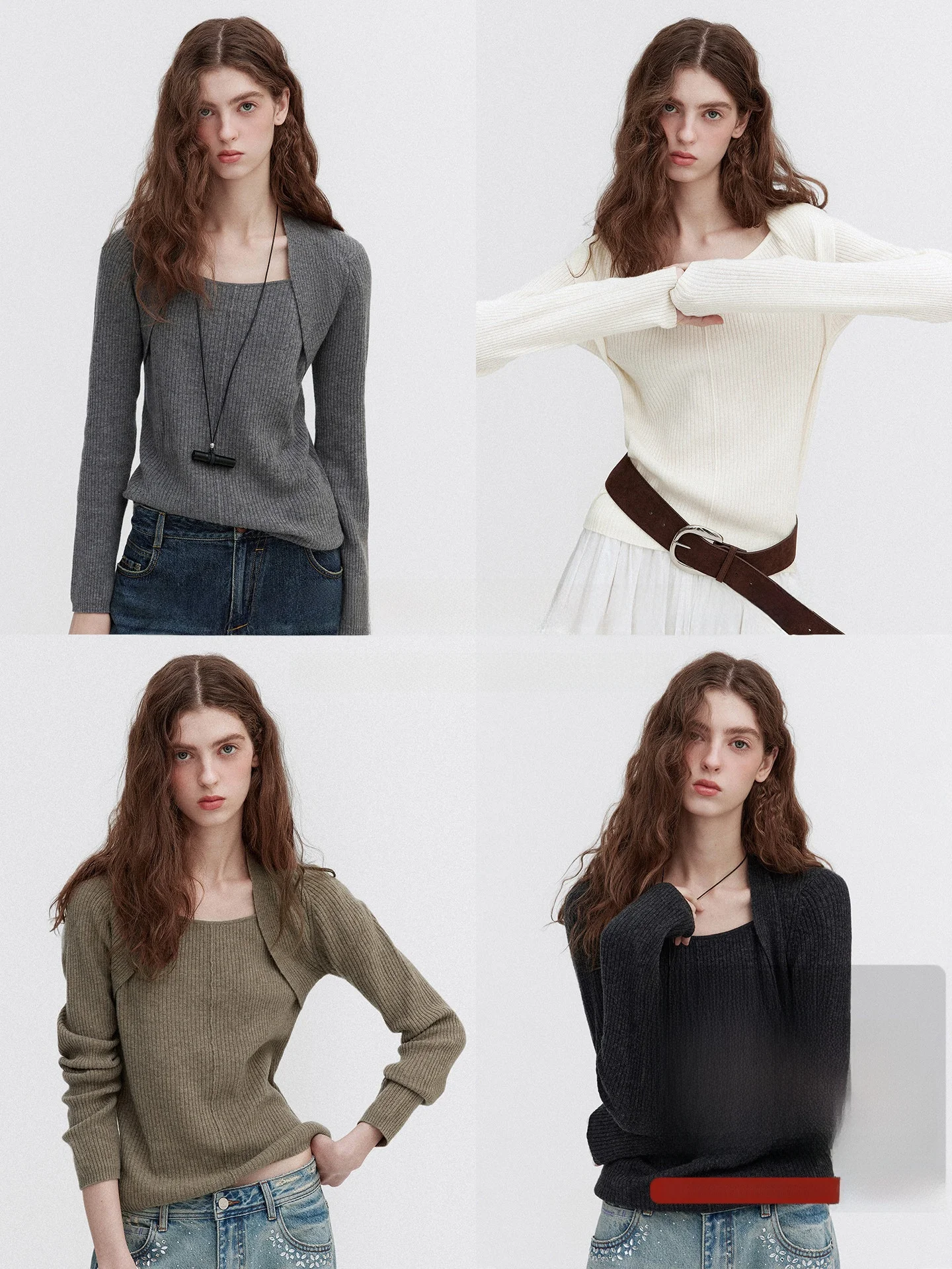 

Ultra Slimming Large Collar Fake Two-Piece Design Vertical Stripe 00% Wool Long Sve Knitted Sweater for Women Commute Sle