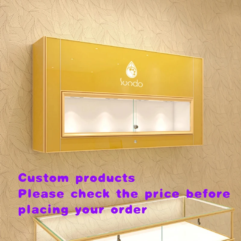 custom.Hot Luxury Modern Led Down Light Mdf Material Customizable Jewelry Wall Showcase Retail Wooden Jewelry Display Ca