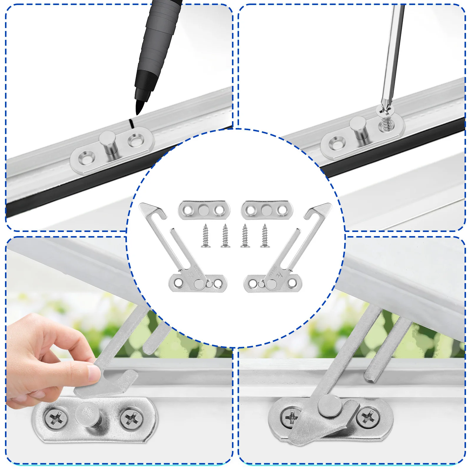 4Pcs Window Stopper Lock Safety Catch Stainless Steel Concealed Restrictor Lock Window Opening Angle Restrictor